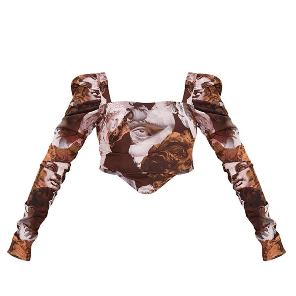 Brown Artistic Print Women's Top